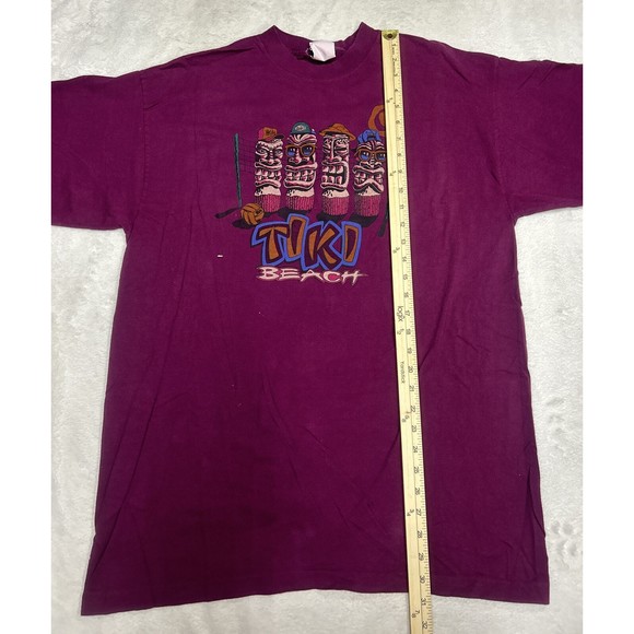 Vtg 90s I Dig Sports, Single Stitch Maroon Tiki Beach Graphic T-Shirt Size Large - Picture 7 of 8